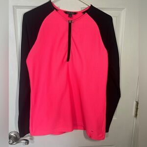 Lauren Ralph Lauren neon pink black waffle-knit 1/4-zip athletic top Size Large
